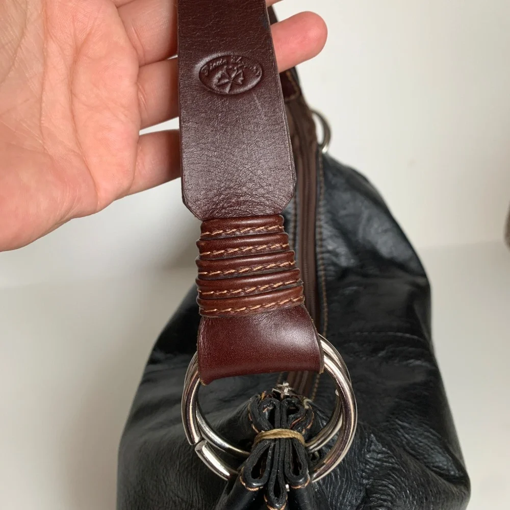 Argentinean Handcrafts Hobo Shoulder Bag Purse Leather Black Brown